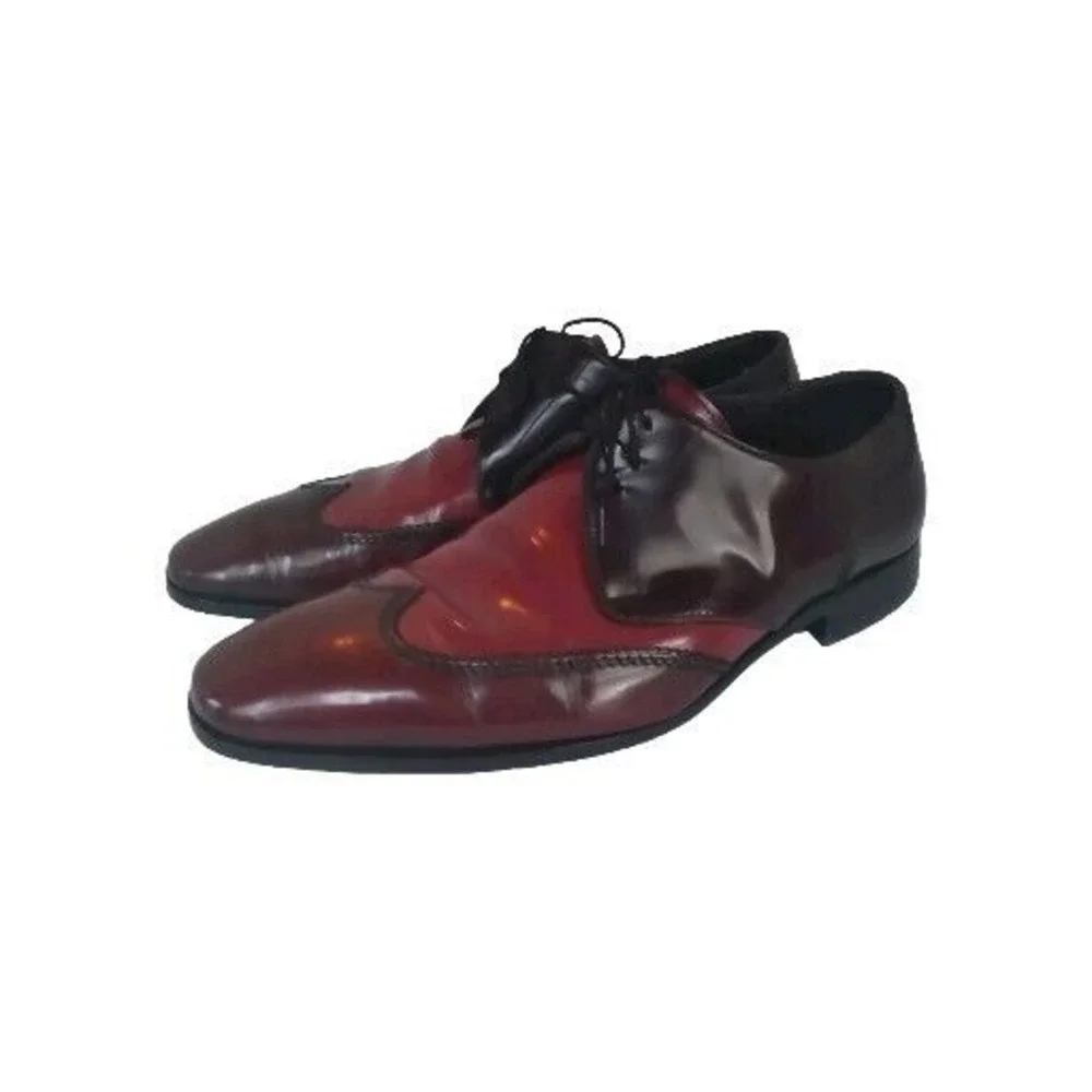 Leather Wingtip Oxford Dress Shoes Burgundy Red Lace‎ Up Formal Size